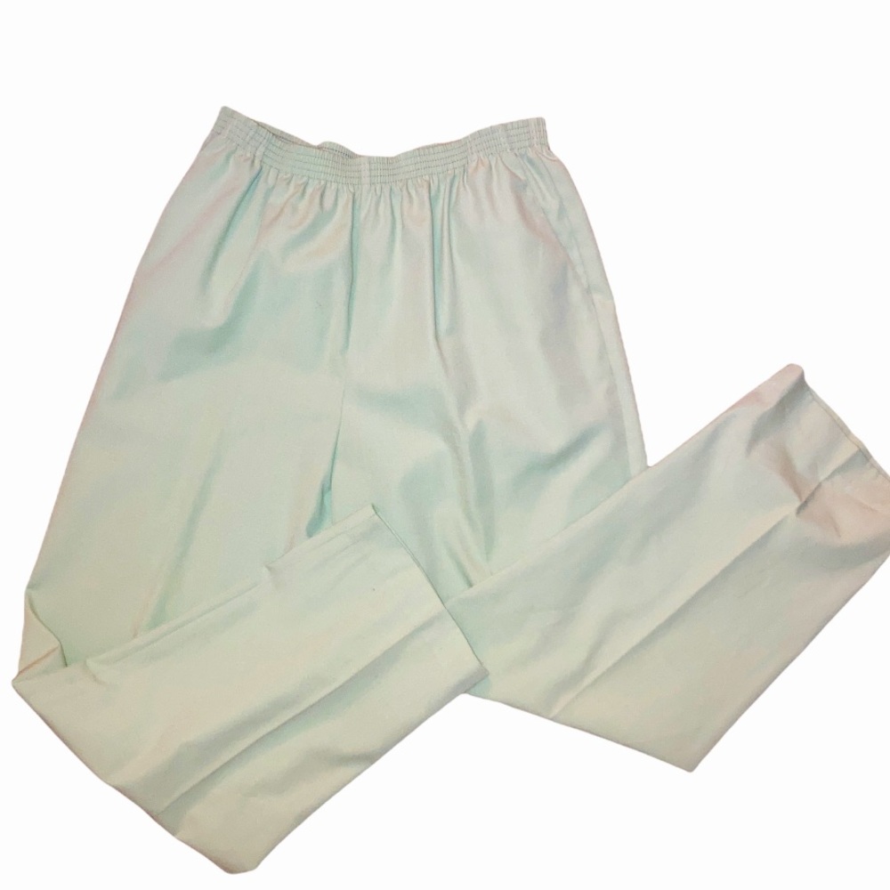 VINTAGE ALFRED DUNNER MINT GREEN LINEN TROUSERS— SUPER HIGH WAISTED CROP— 26 27